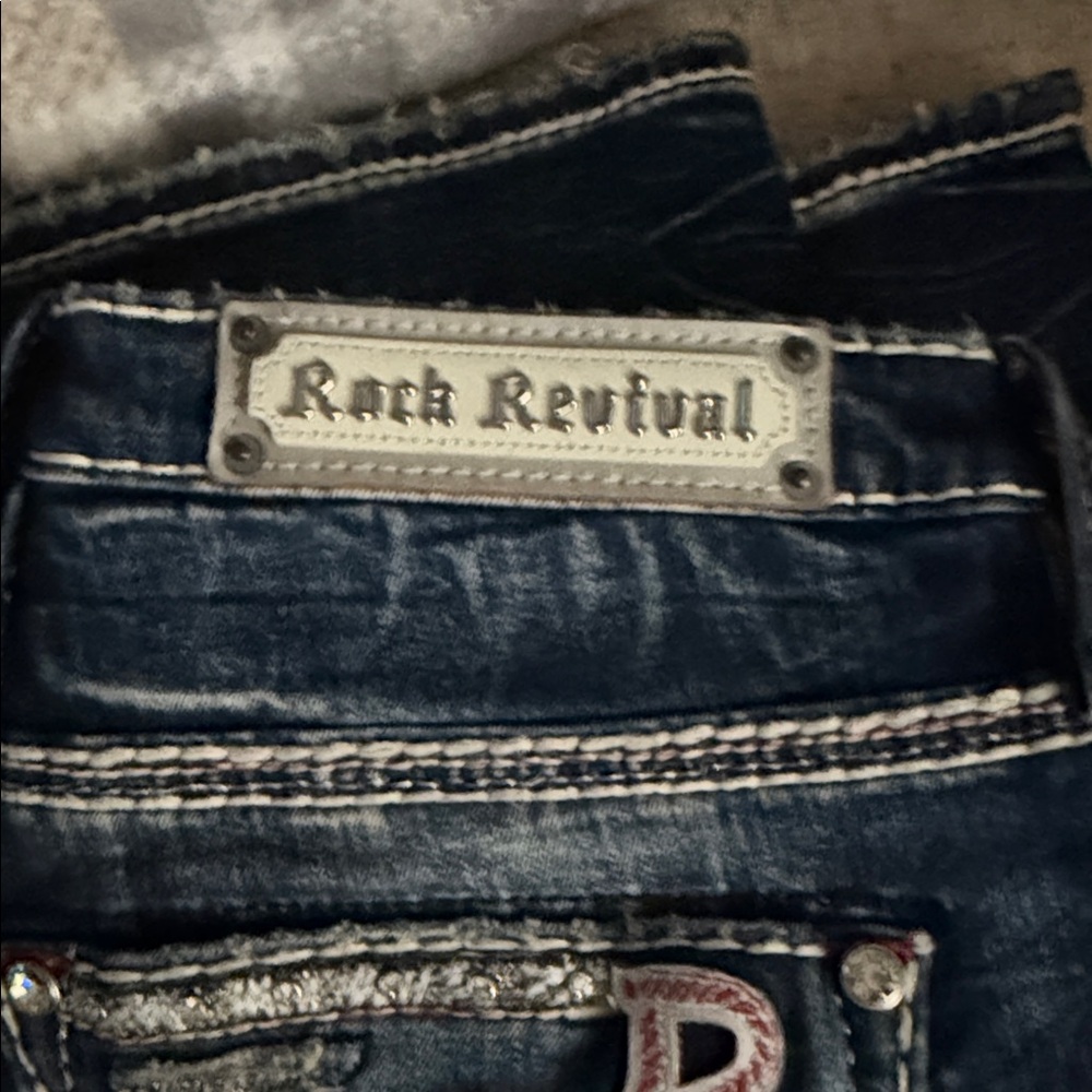 Rock Revival Dark Blue Boot Cut Jeans with Embroidery - Picture 3 of 9